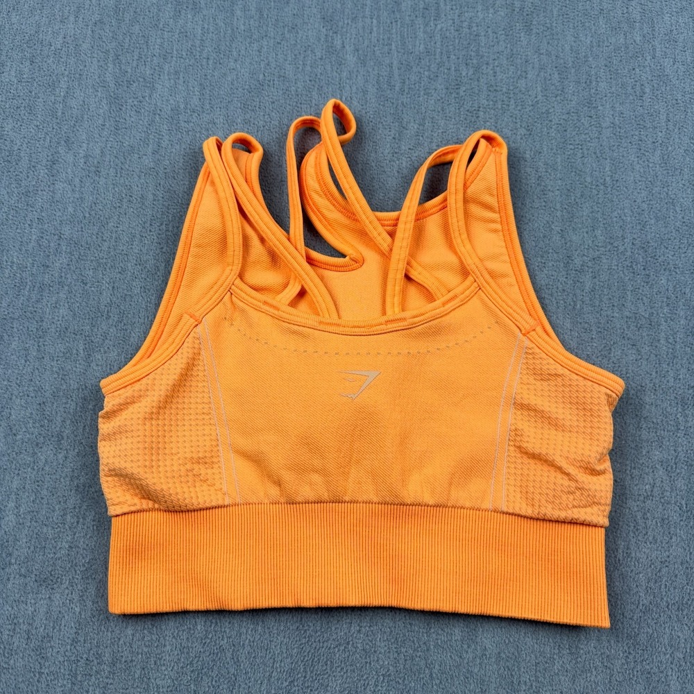 Gymshark Sports Bra Women XS Orange Ultra Seamless Strappy‎ Gym Yoga Stretch